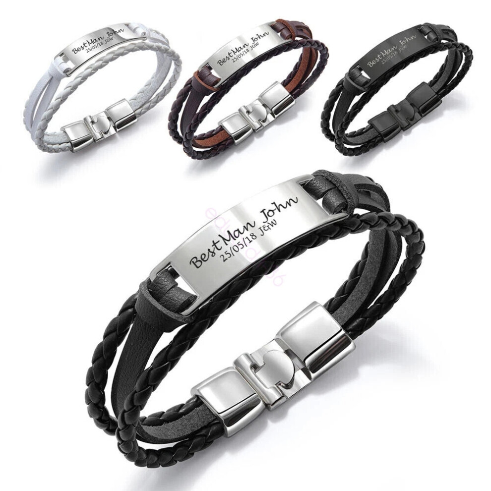 (3-Best Man, White and Silver) Personalised Mens Bracelet Engraved ID for Him Birthday Fathers Day Gift Hot-image-OPC-PHHWSG6-NEW