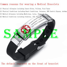 (P.T.S.D.) Engraving Medical Alert ID Women Men Kids Bracelet Black Silicone Wristband New