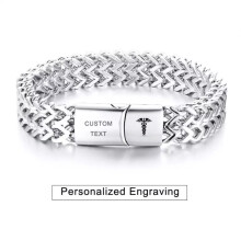 (PENICILLIN ALLERGY) Medical Alert ID Double Layers Men Bracelet Chain Personalized Engraving New
