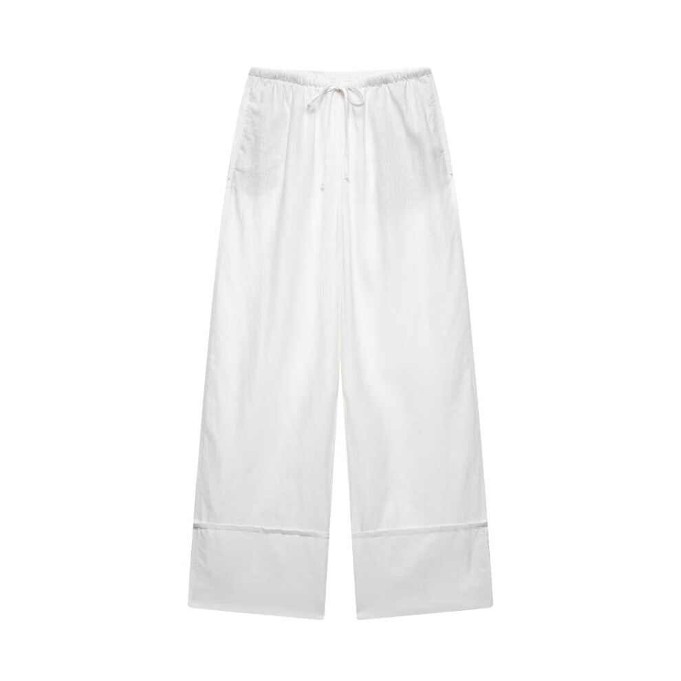 (White, L) ZARZ homemade European and American style new women's clothing classic versatile pure linen wide-leg pants 4786/091/700