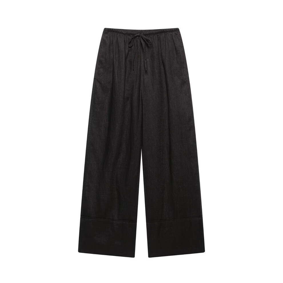 (Black, L) ZARZ homemade European and American style new women's clothing classic versatile pure linen wide-leg pants 4786/091/700
