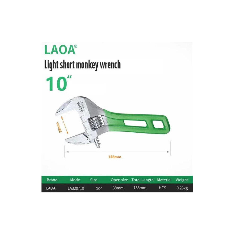 (158 mm 10") LAOA stubby wide opening adjustable wrench narrow jaws,  118-205mm long-image-OPC-PHHWYRJ-NEW