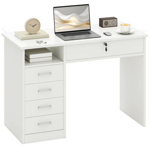 Homcom HOMCOM Computer Desk Writing Desk with Five Drawers for Home Office White 1