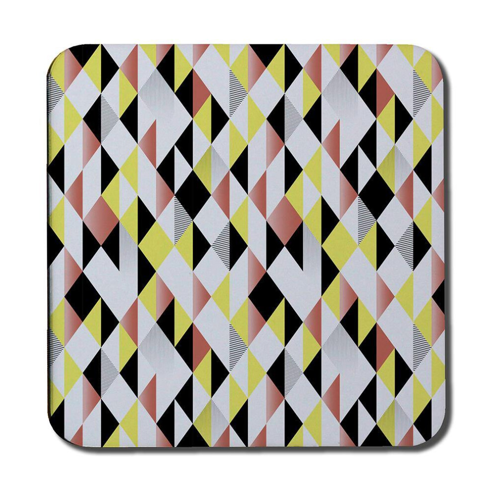 Benjamin Tate Design Pink,Black,Yellow Yellow, Pink & Black Geometric Pattern (Coaster)