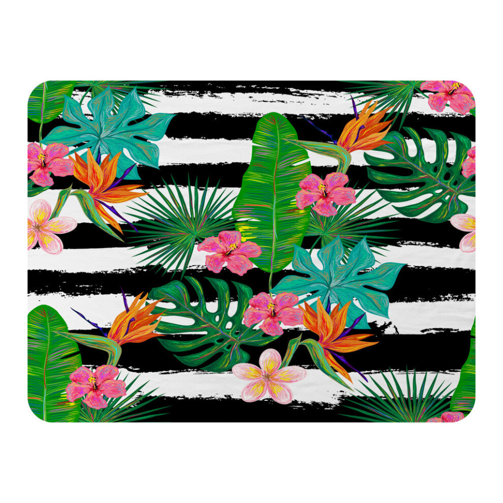 Tropical Plants on Black & White Stripes (Blanket)-image-OPC-PHHXHBJ-NEW
