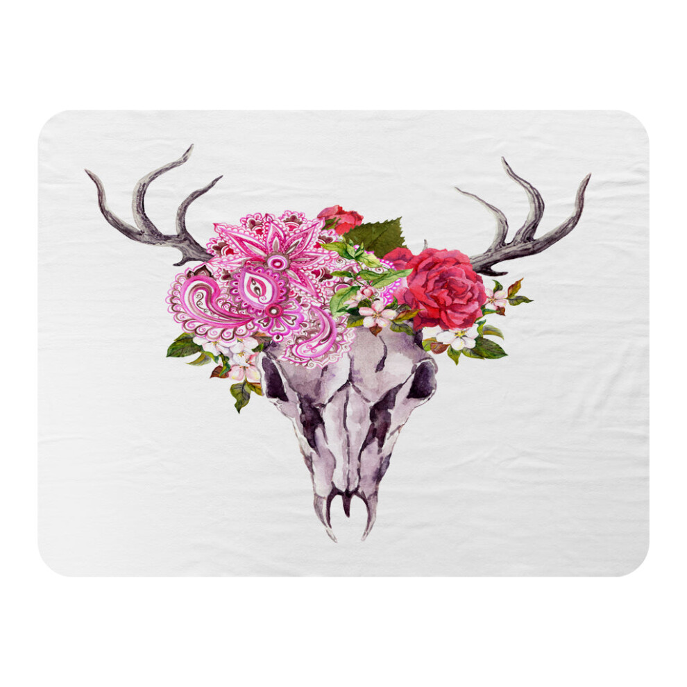 Benjamin Tate Design Deer Animal Skull With Flowers And Feathers (Blanket)