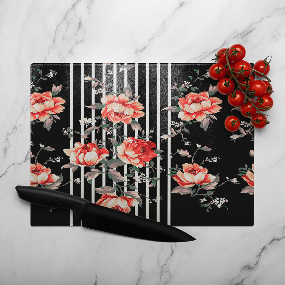 Benjamin Tate Design Flowers Glass Chopping Board