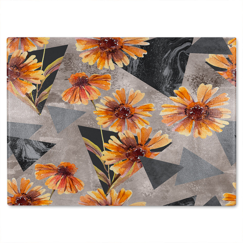 Benjamin Tate Design Geometric Floral Shapes Glass Chopping Board