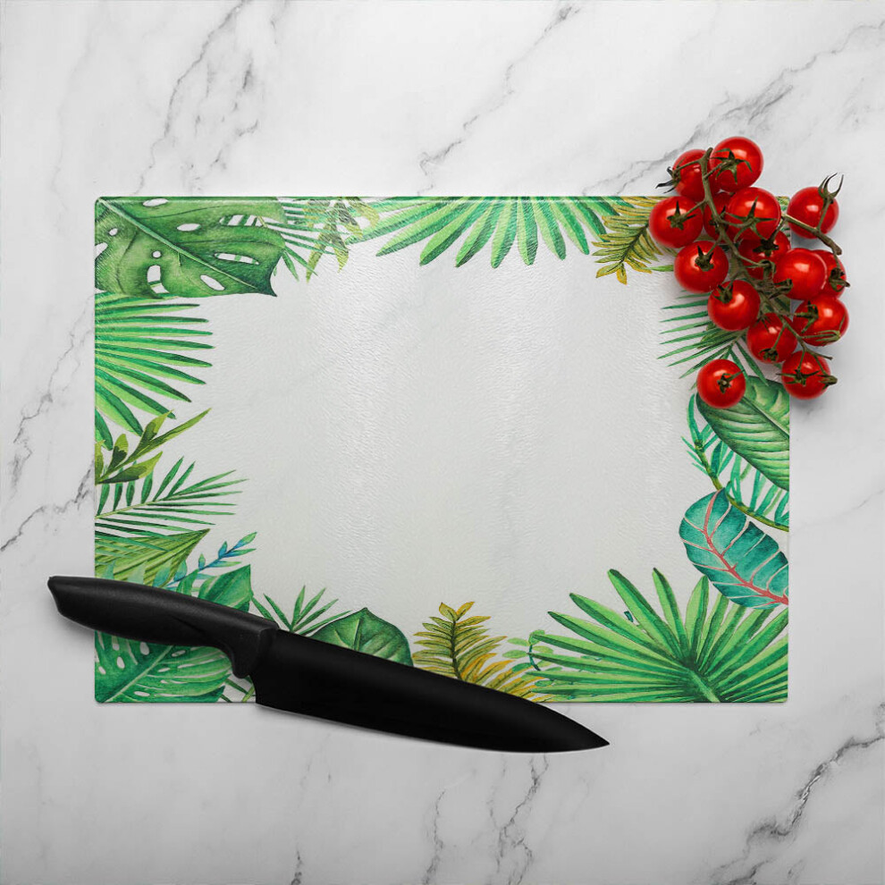 Benjamin Tate Design Tropical Leaves Glass Chopping Board