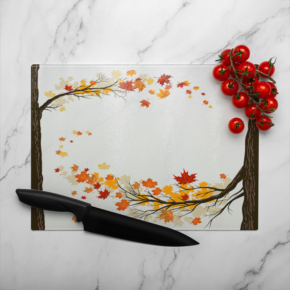 Benjamin Tate Design Autumn Trees Glass Chopping Board