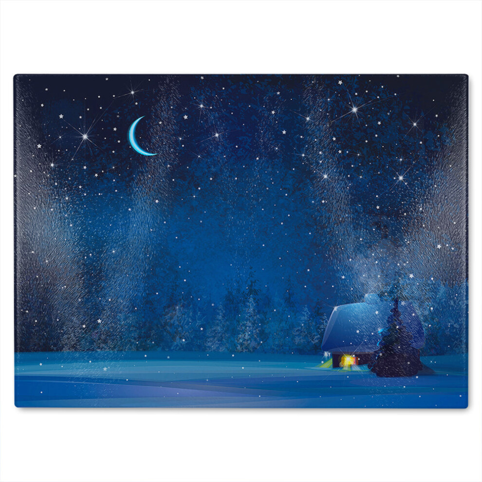 Benjamin Tate Design Night Winter Landscape Dining Glass Chopping Board