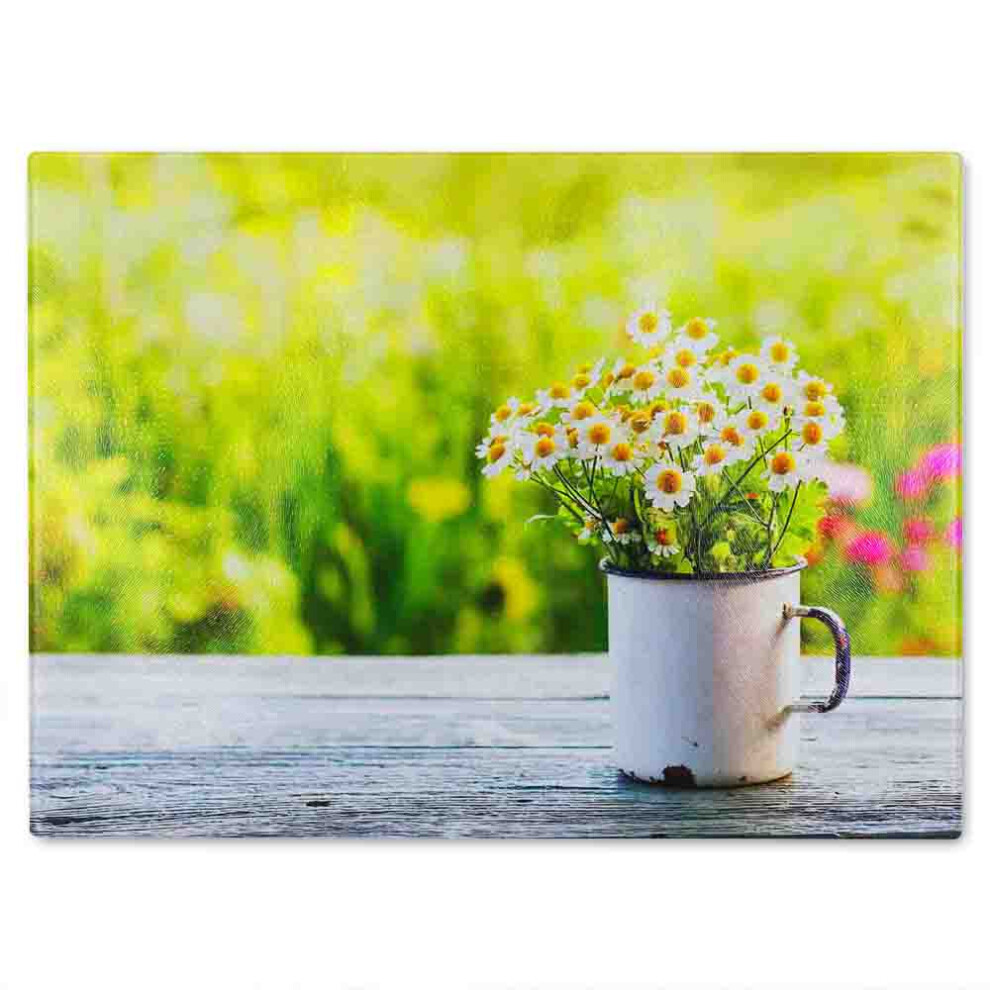 Benjamin Tate Design Spring Daisies Glass Chopping Board