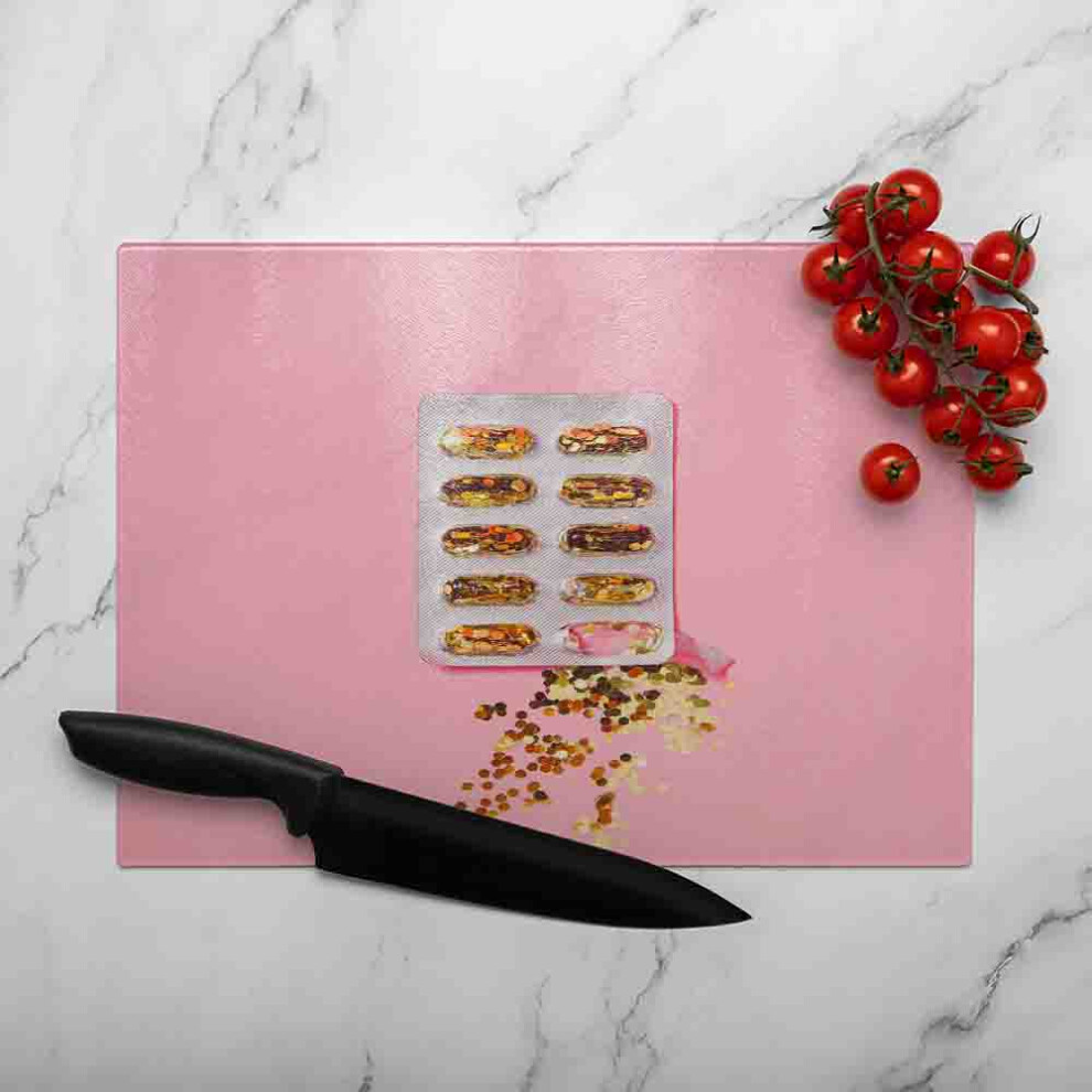 Benjamin Tate Design Glitter Pills Glass Chopping Board