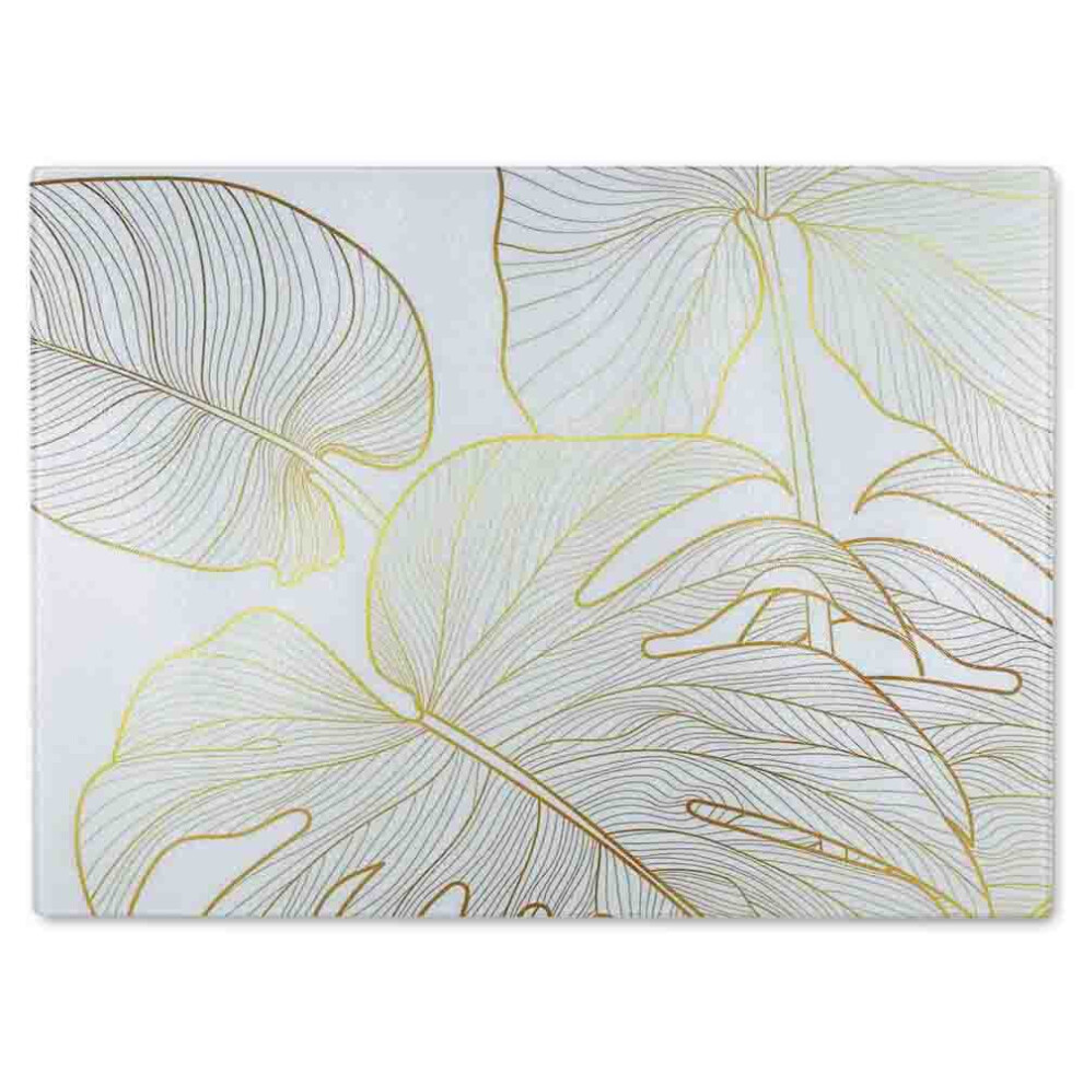 Benjamin Tate Design Golden Botanical Line Art Glass Chopping Board