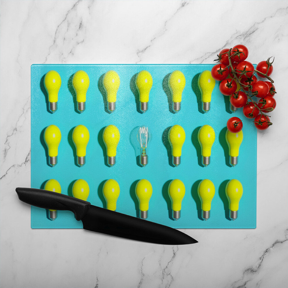 Benjamin Tate Design Yellow Bulbs Glass Chopping Board