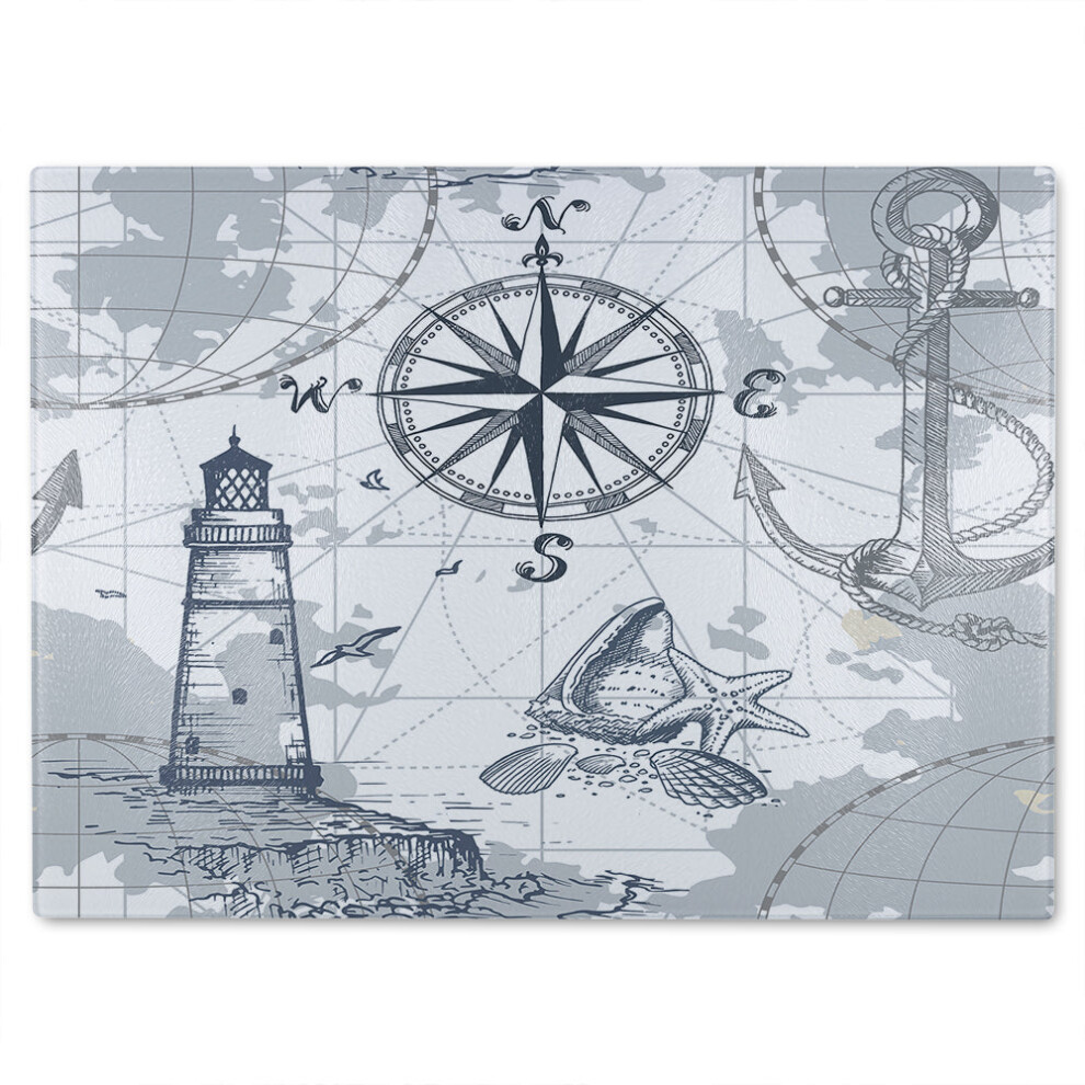 Benjamin Tate Design Compass Map Glass Chopping Board