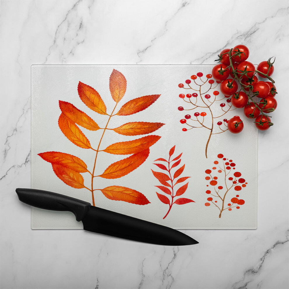 orange autumn leaves glass chopping board-image-OPC-PHHXMXY-NEW