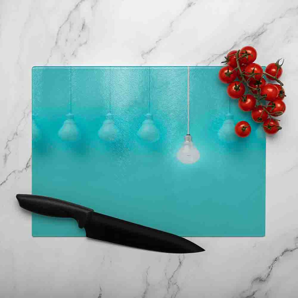 Benjamin Tate Design Blue Bulbs Glass Chopping Board