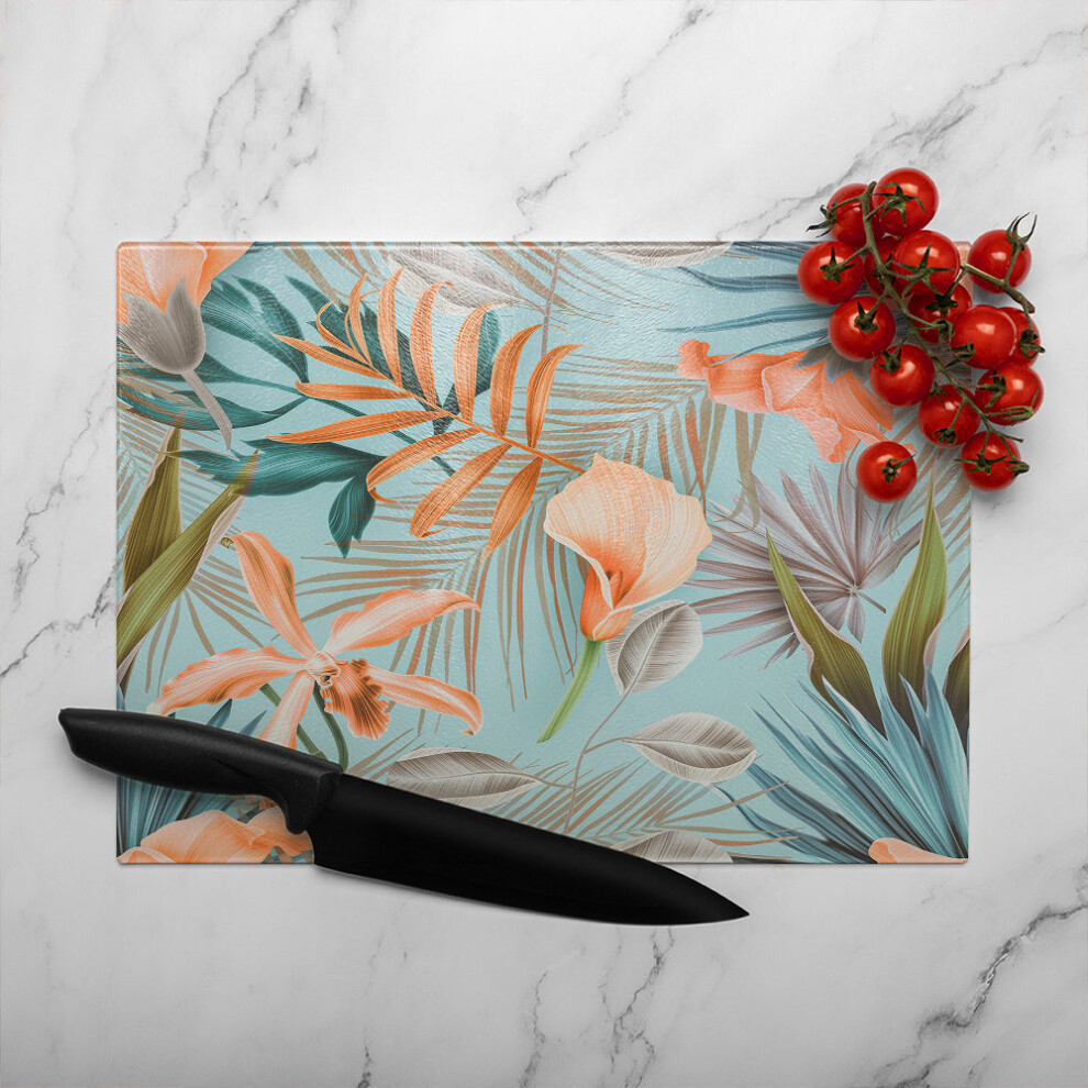 pink tropical flowers glass chopping board-image-OPC-PHHXNTM-NEW