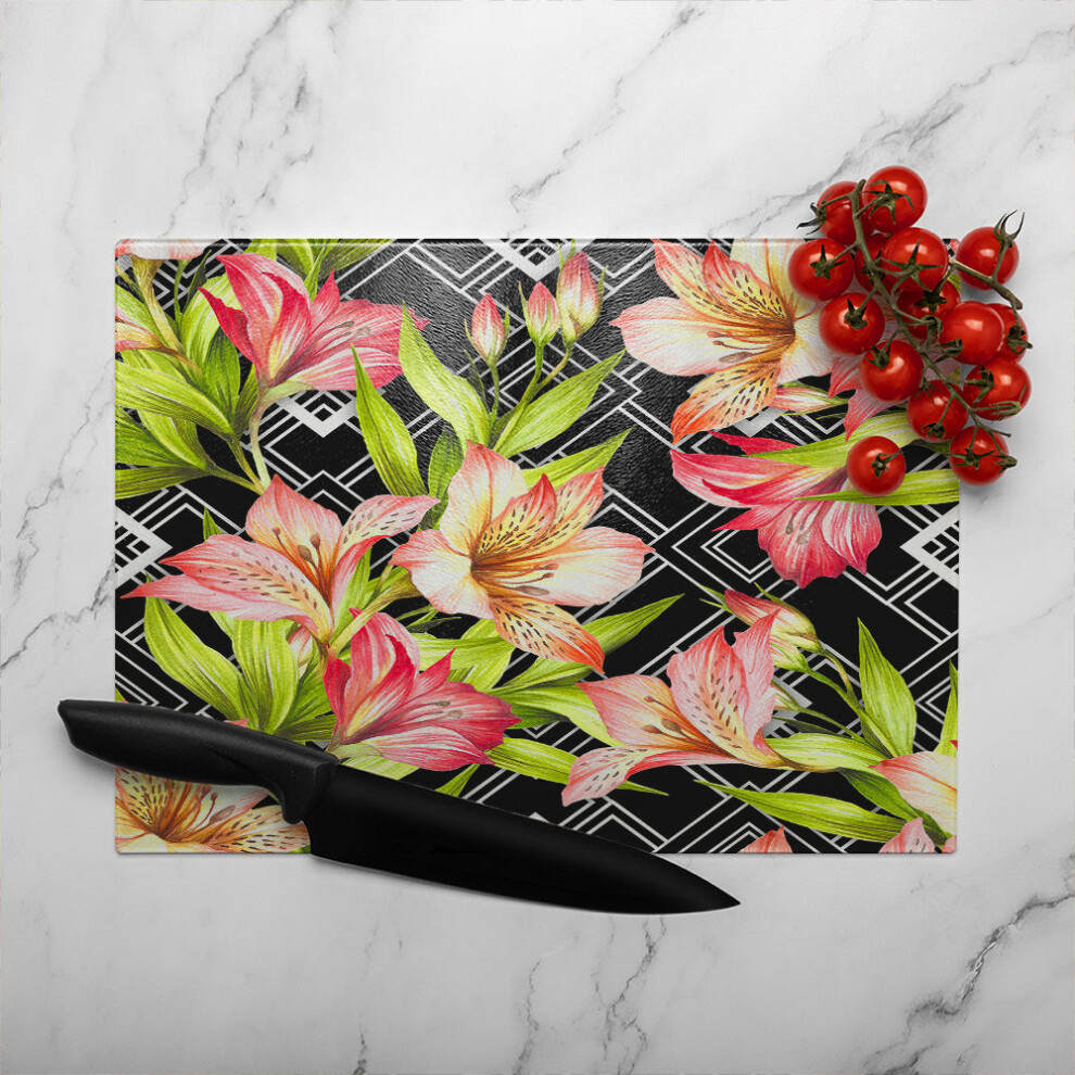 Benjamin Tate Design Bright Plants On Geometric Glass Chopping Board