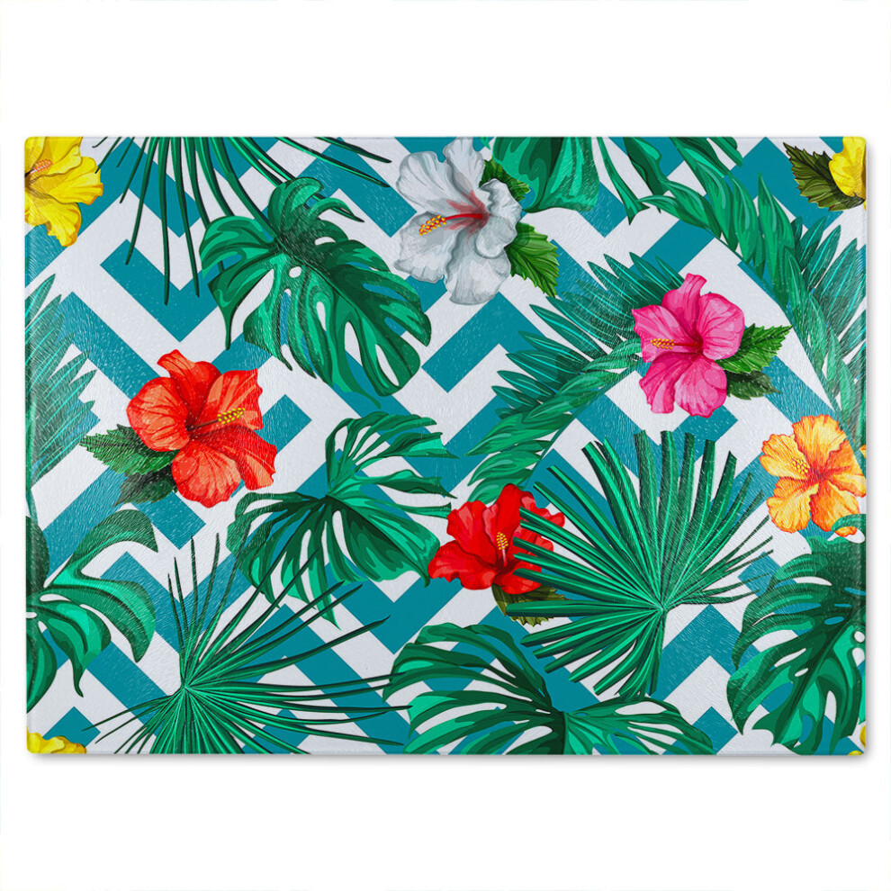 Benjamin Tate Design Tropical Leaves Geometrics Glass Chopping Board