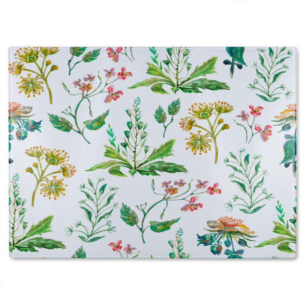 Benjamin Tate Design Watercolour Leaves Flowers Glass Chopping Board