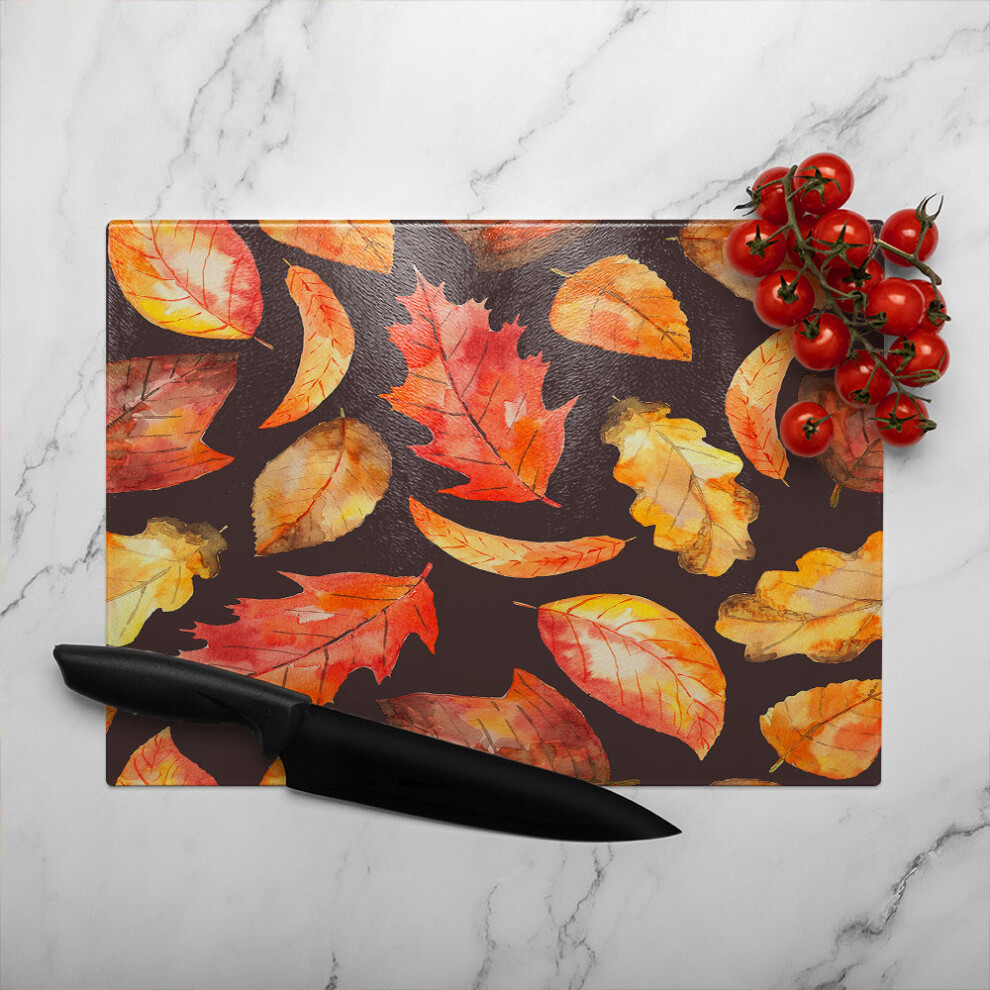Benjamin Tate Design Black Autumn Leaves On Glass Chopping Board