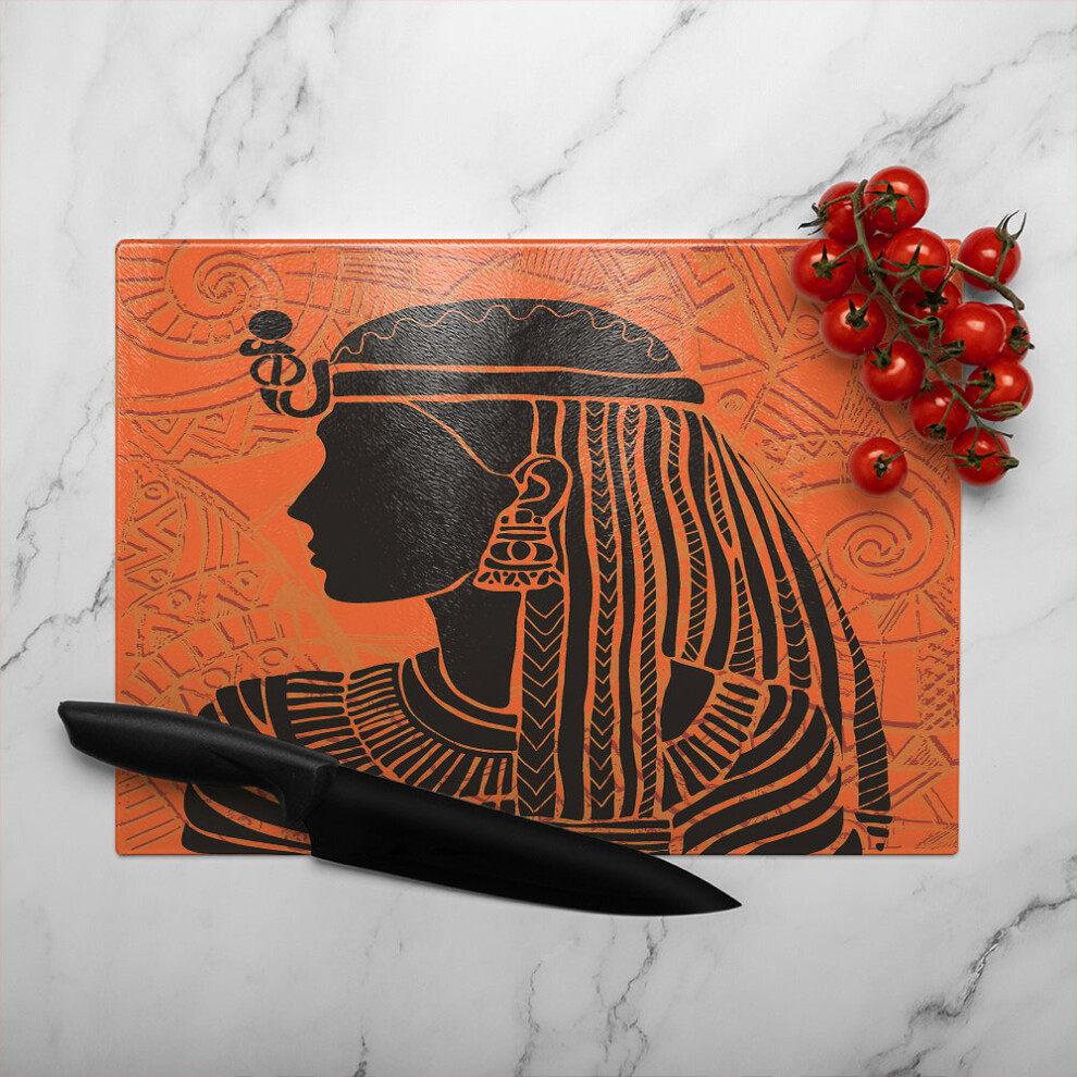 egyptian women on orange glass chopping board-image-OPC-PHHXP7X-NEW