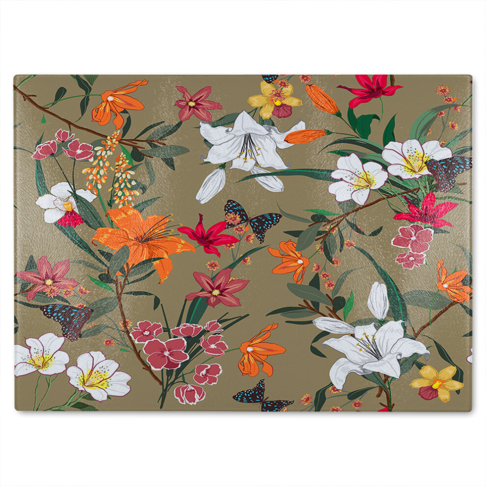 Benjamin Tate Design Selection Of Flowers Glass Chopping Board