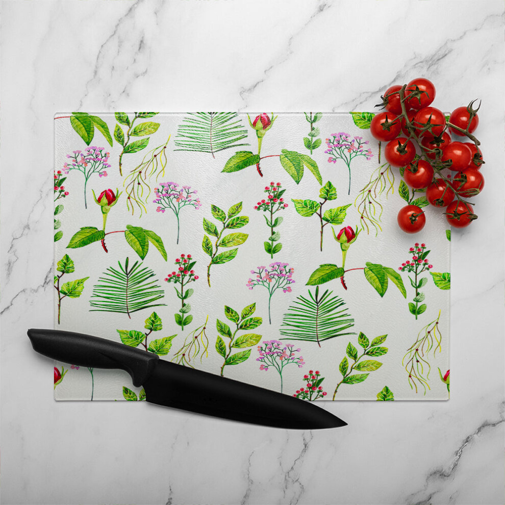 Benjamin Tate Design Selection Of Leaves Flowers Glass Chopping Board