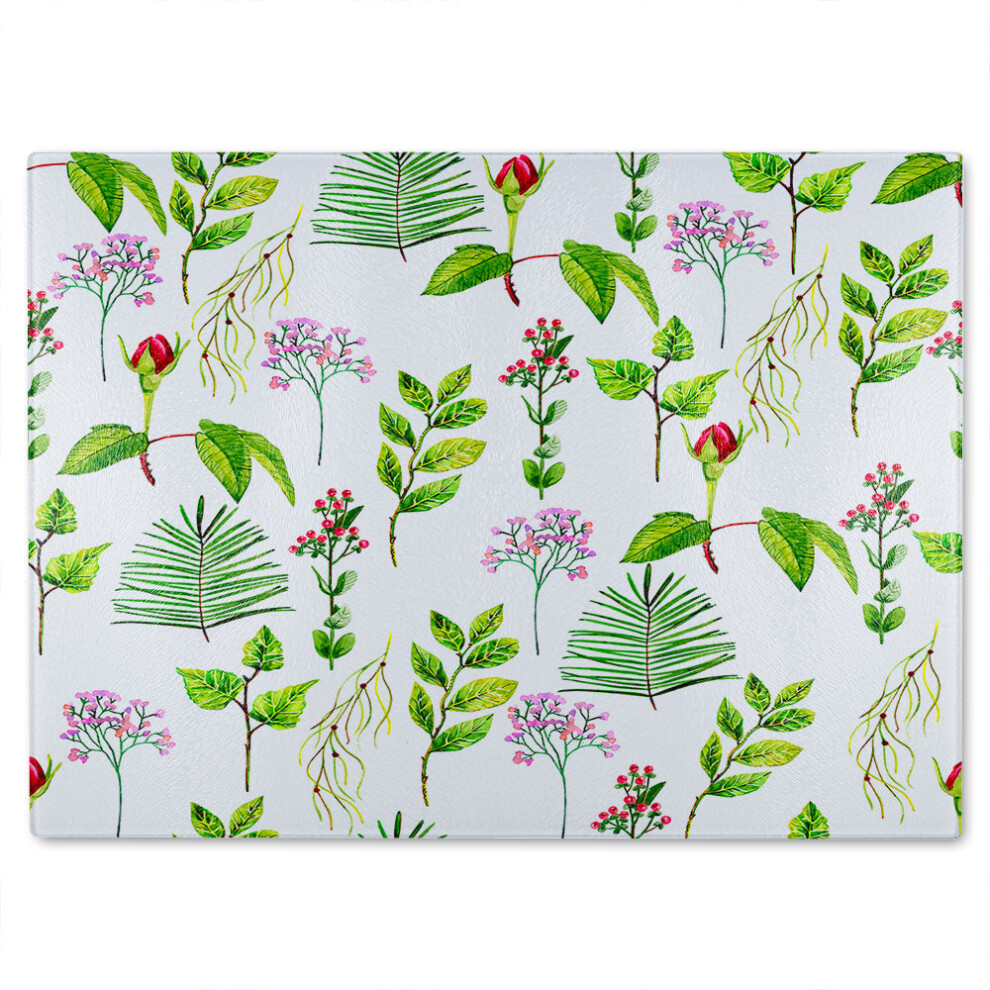 Benjamin Tate Design Selection Of Leaves Flowers Glass Chopping Board