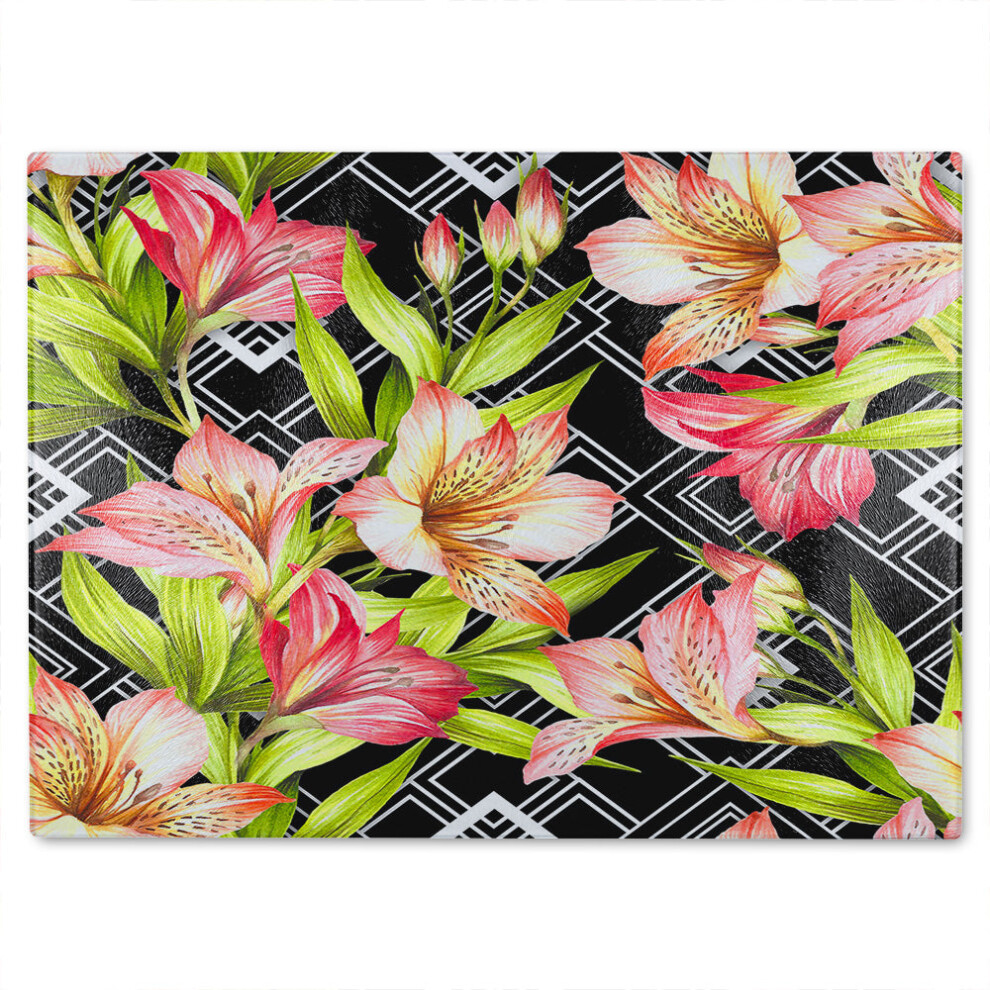 Benjamin Tate Design Bright Plants On Geometric Glass Chopping Board