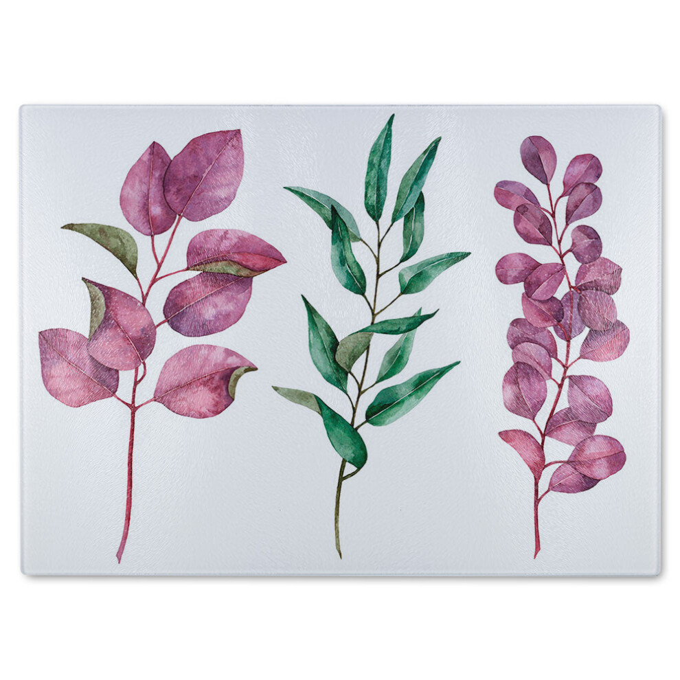 Benjamin Tate Design Purple/Green Leaves Glass Chopping Board