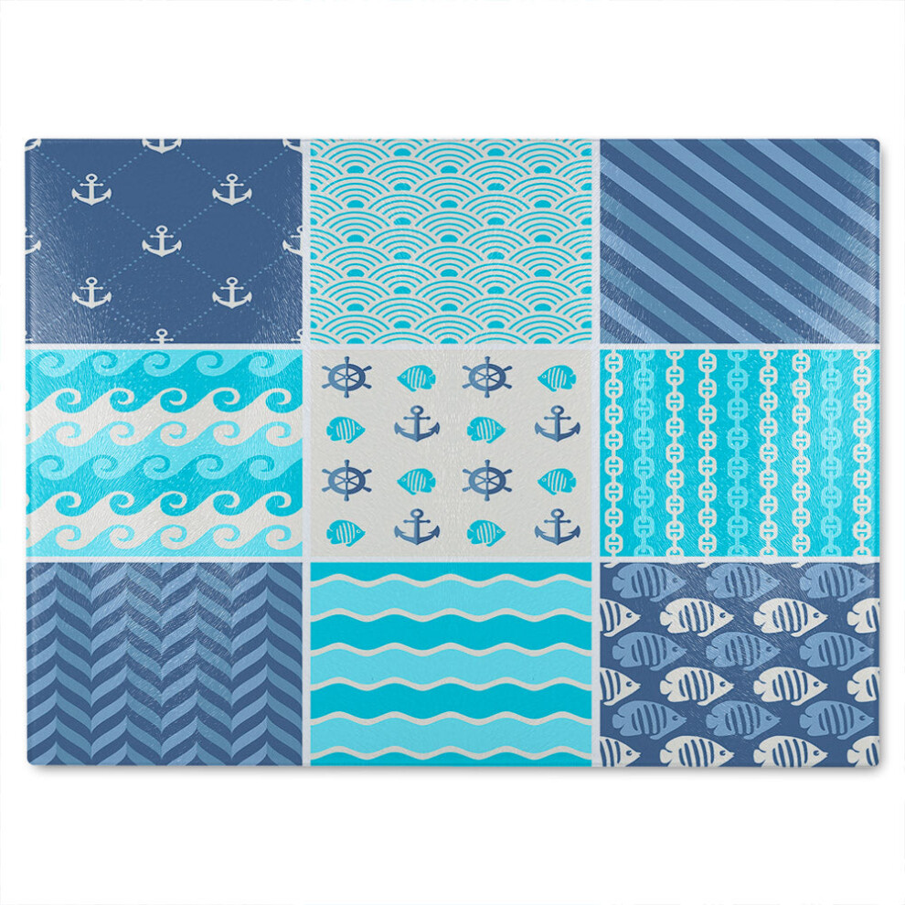 Benjamin Tate Design Nautical Tiles Glass Chopping Board