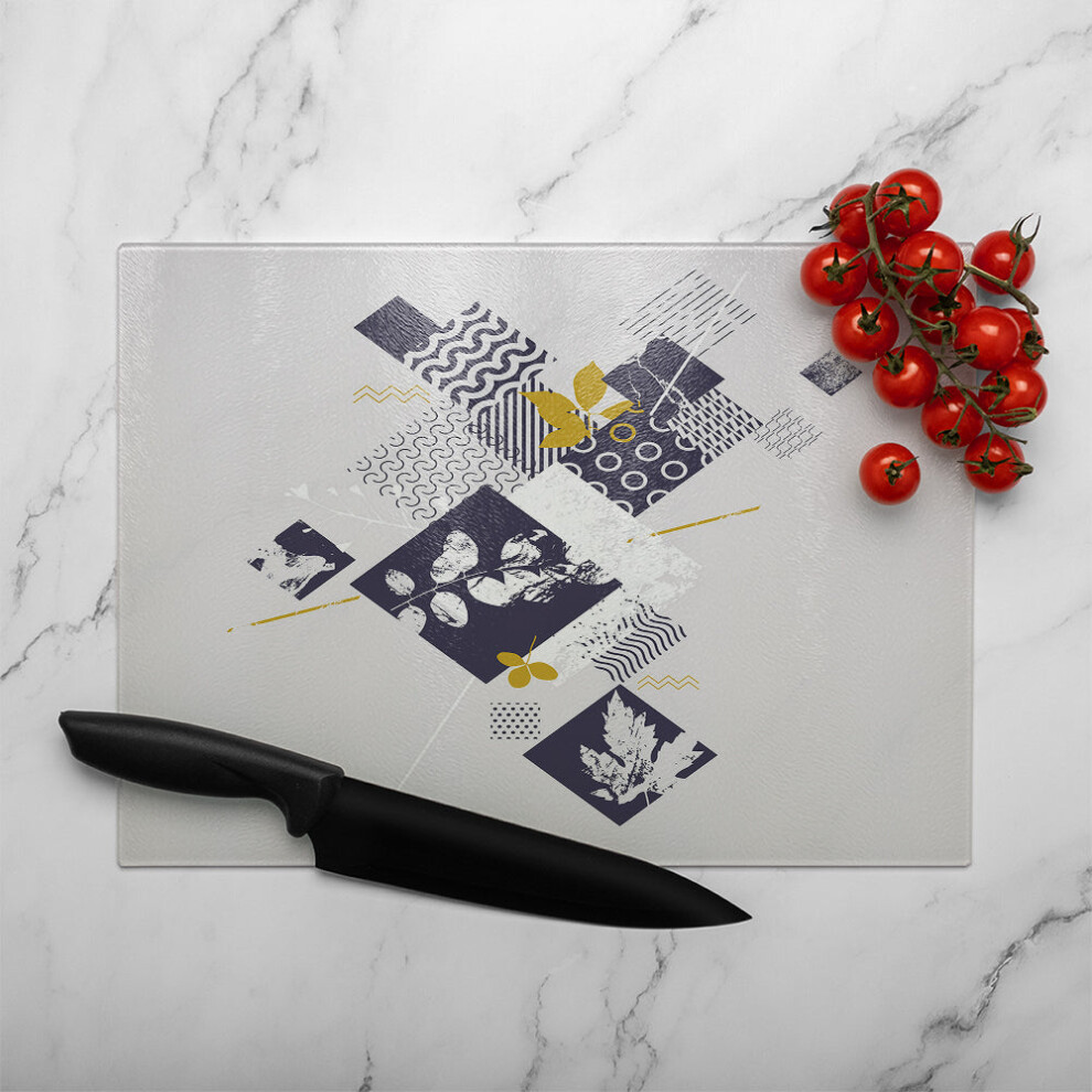 Benjamin Tate Design Geometric Squares Leaves Glass Chopping Board