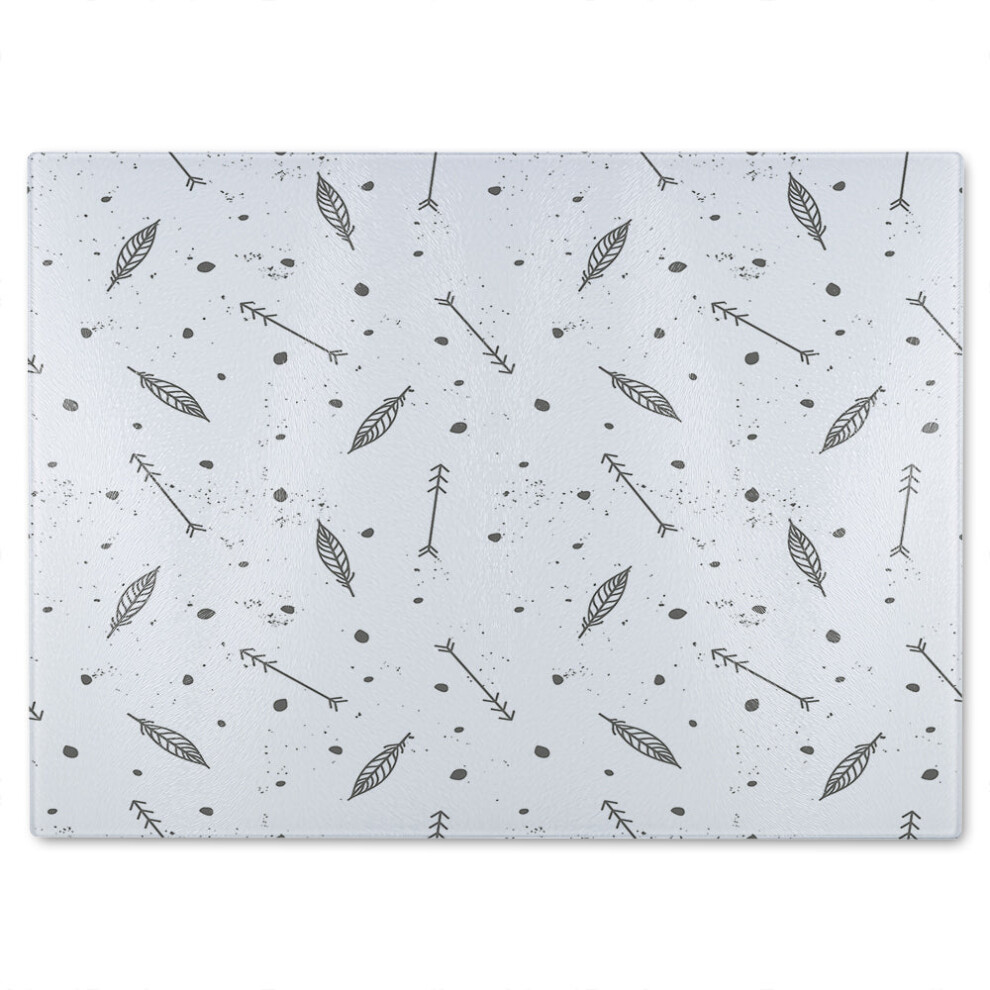 Benjamin Tate Design Feathers And Arrows In Boho Style Glass Chopping Board