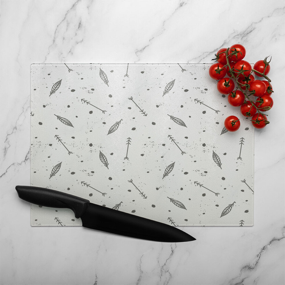 Benjamin Tate Design Feathers And Arrows In Boho Style Glass Chopping Board