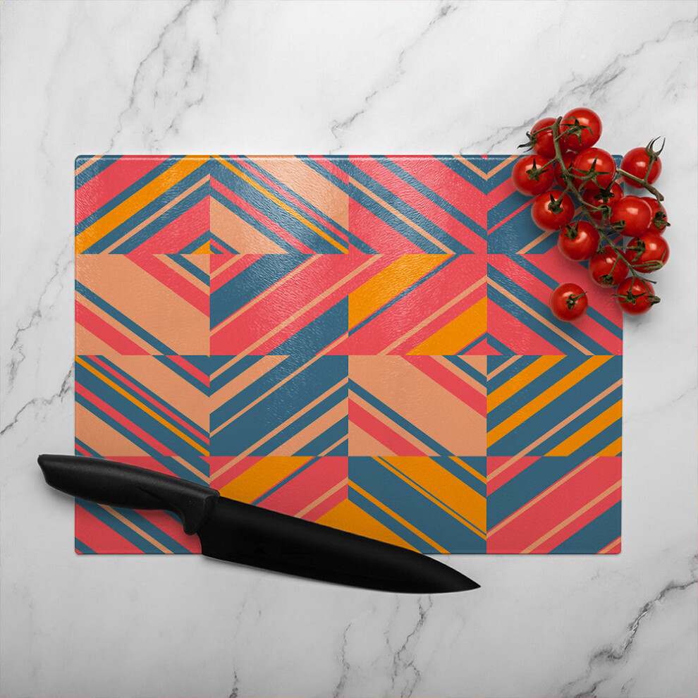 Benjamin Tate Design Striped Bright Geometric Pattern Glass Chopping Board