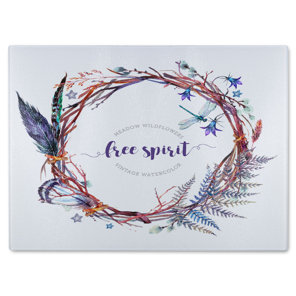 Benjamin Tate Design Watercolor Boho Wreath Glass Chopping Board