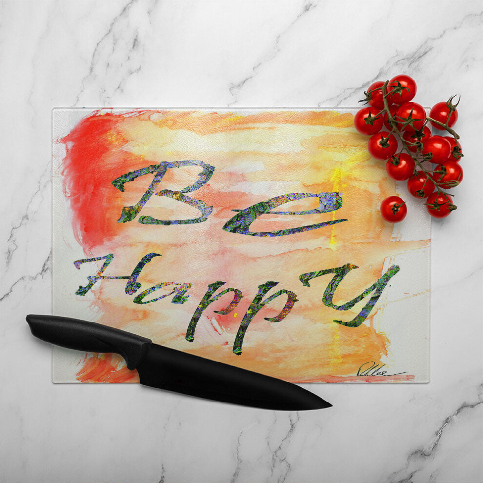 Benjamin Tate Design Be Happy Glass Chopping Board