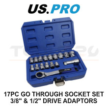 US PRO Tools 17pc Go Through Socket Set With 3/8" & 1/2" Drive Adaptors 7559