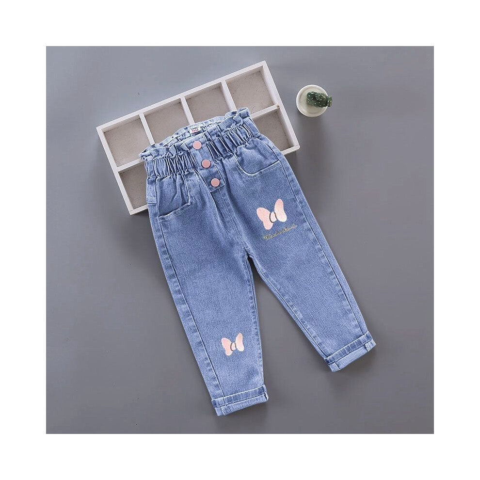 (F21152, 100) HkeDes Kids Girl Jeans Floral Cartoon Long Pants Spring Autumn Graffiti Painting Print Casual Trousers with Hole Children Denim Pants-image-OPC-PHHY99H-NEW