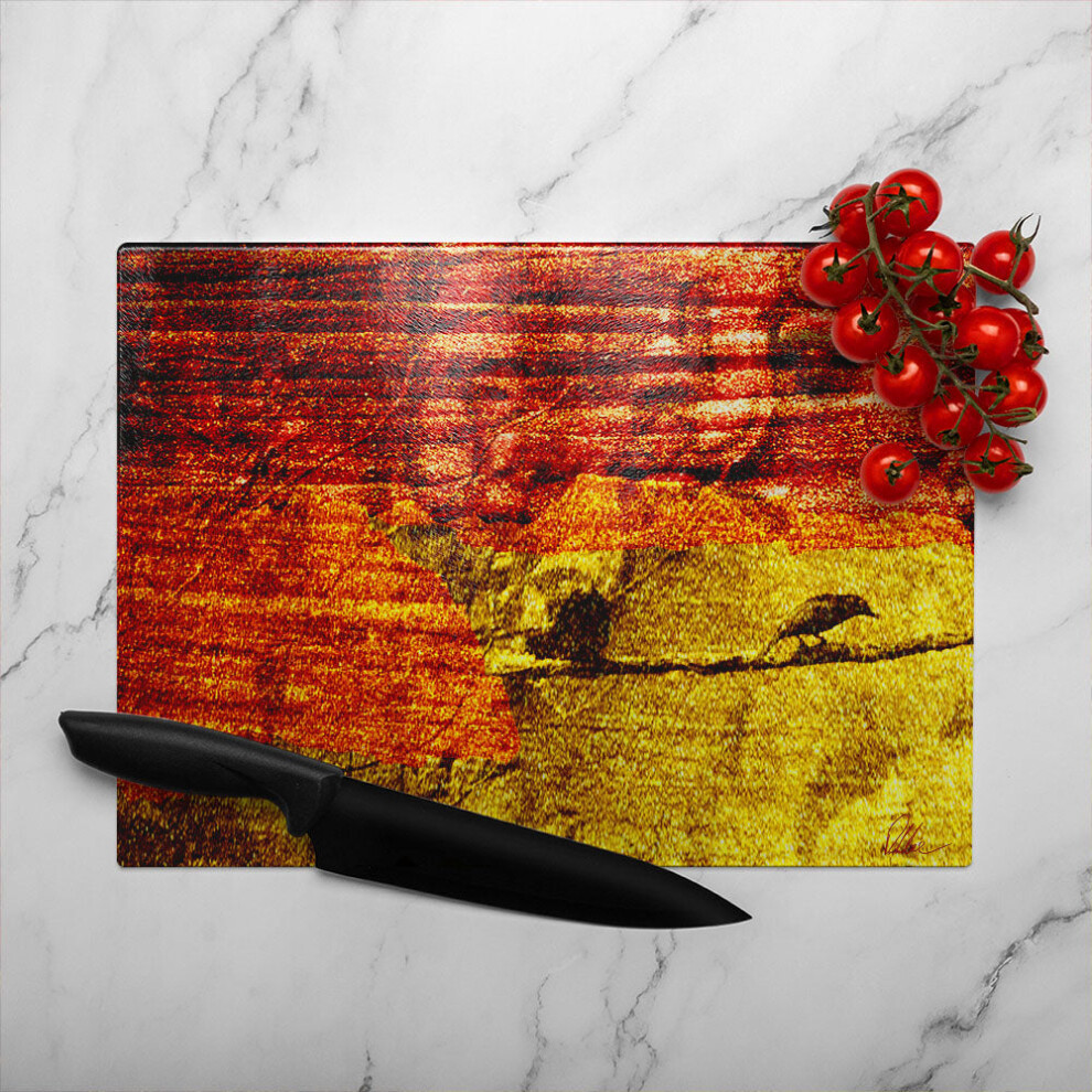 Benjamin Tate Design Birds On Branch Glass Chopping Board