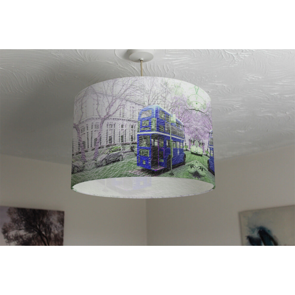 london bus behind blue ceiling lamp shade-image-OPC-PHHYJX6-NEW