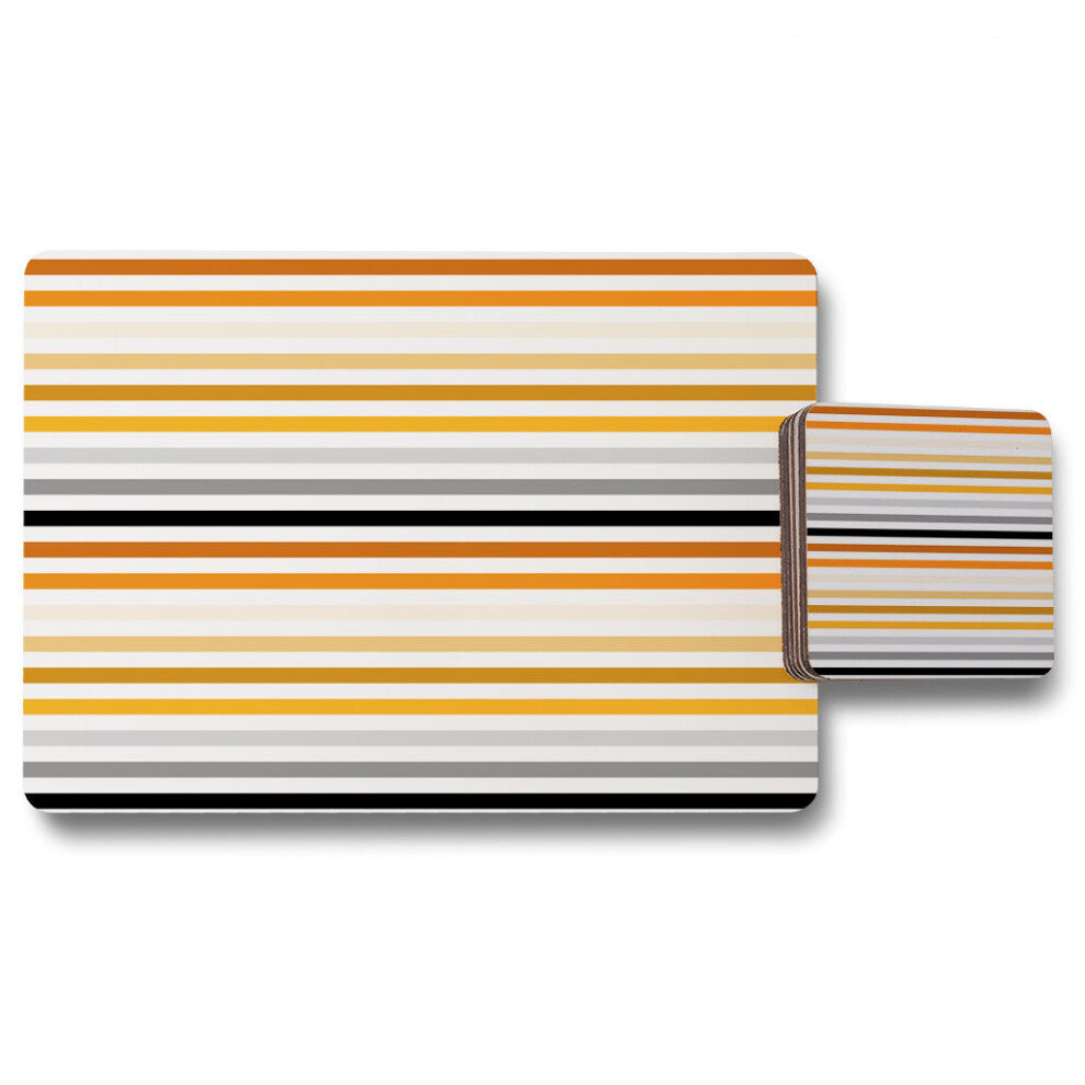 Benjamin Tate Design Black,Cream,Brown Striped Pattern Orange Black Gray Beige And Brown Placemat Coaster Set