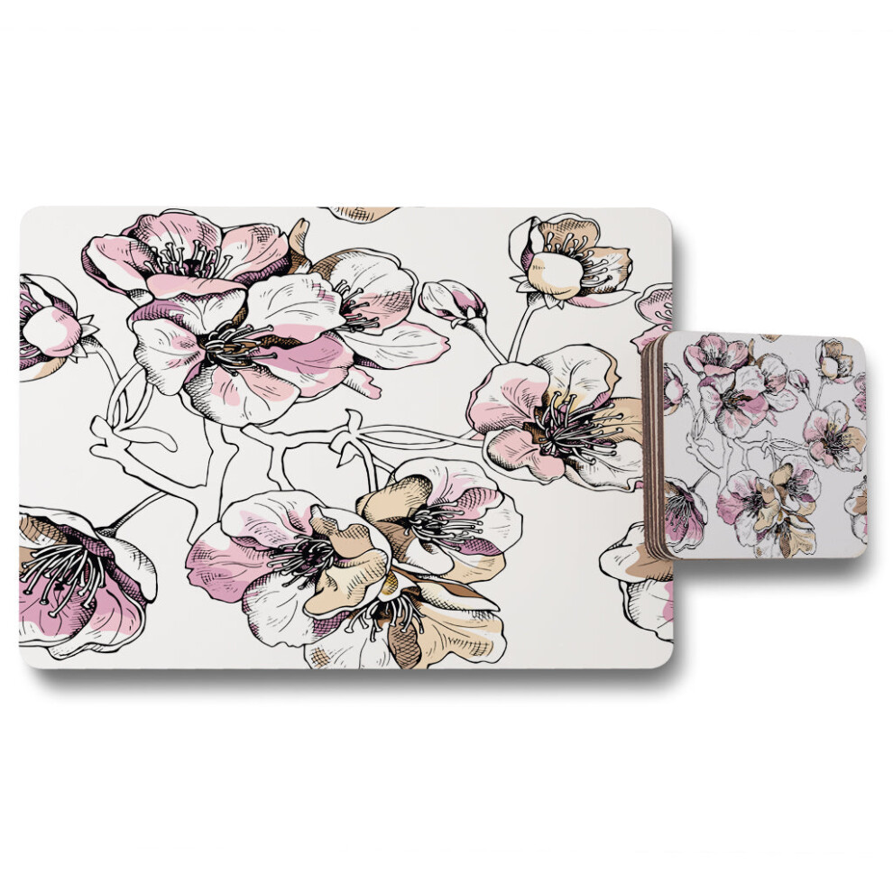 Benjamin Tate Design Flower Illustration Placemat Coaster Set