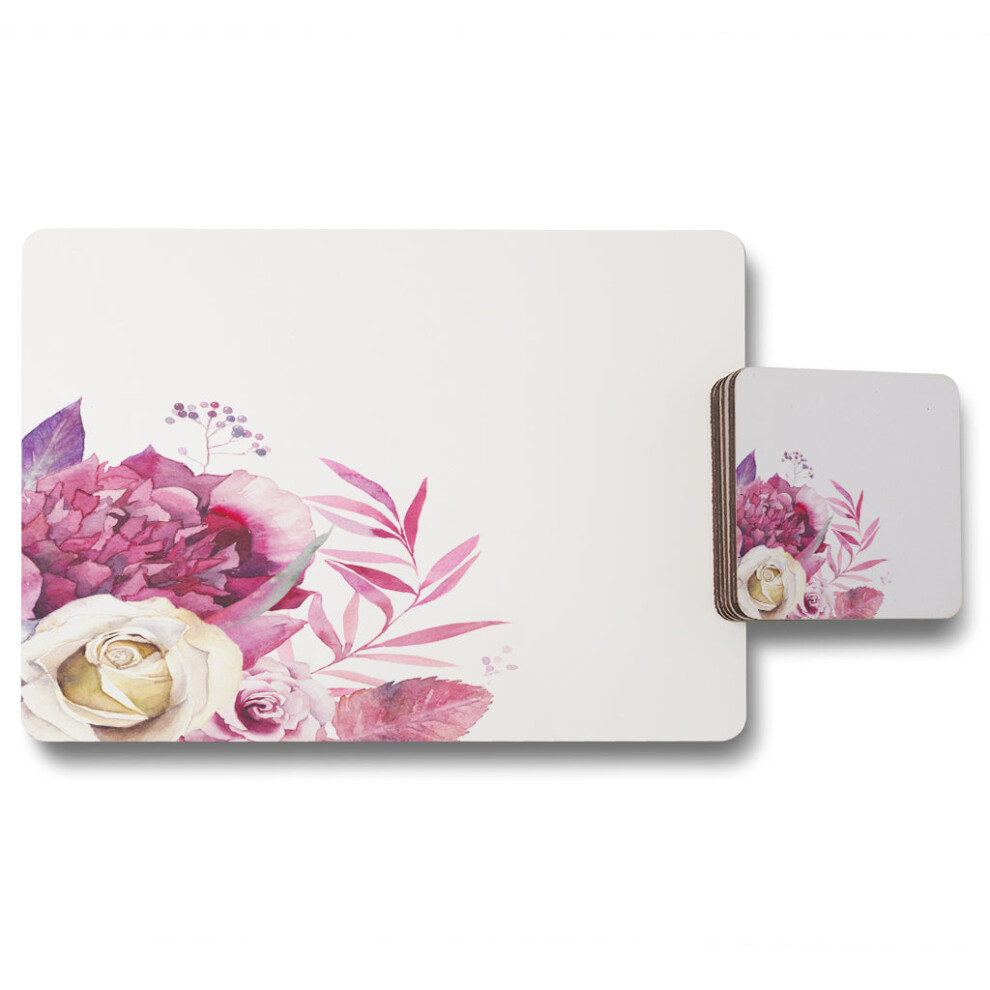 Benjamin Tate Design Pink Floral Placemat Coaster Set