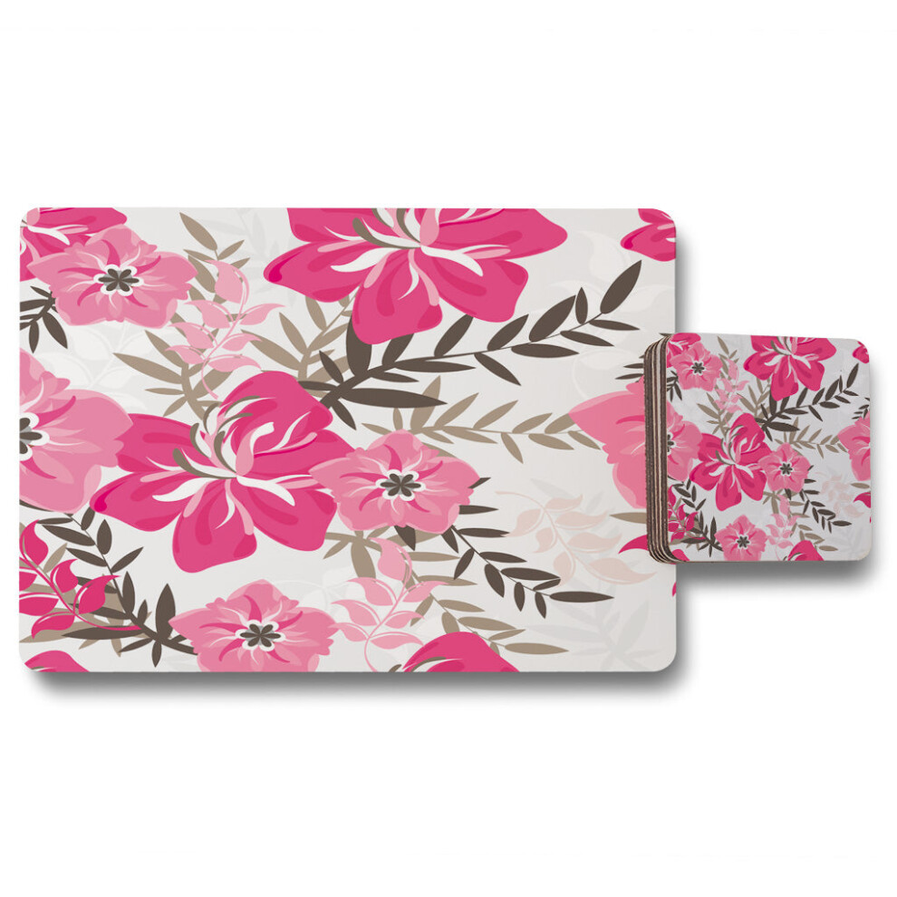 Benjamin Tate Design Pink,Red Red Pink Floral Placemat Coaster Set