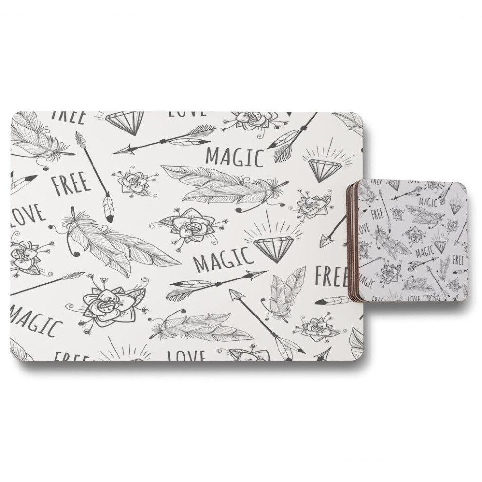 Benjamin Tate Design Tribal Feathers Arrows And Diamonds Placemat Coaster Set
