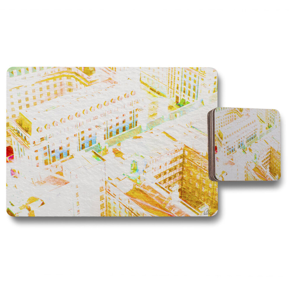 Benjamin Tate Design Orange London Roof Tops Placemat Coaster Set
